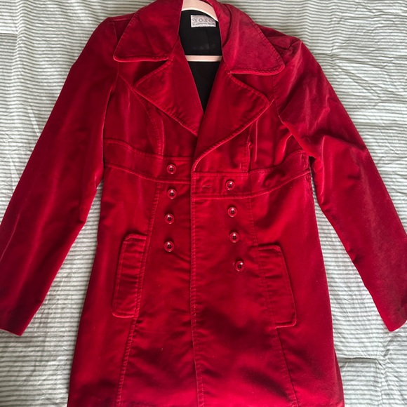 XOXO Jackets & Blazers - XOXO Red Velvet Double-Breasted Trench Coat